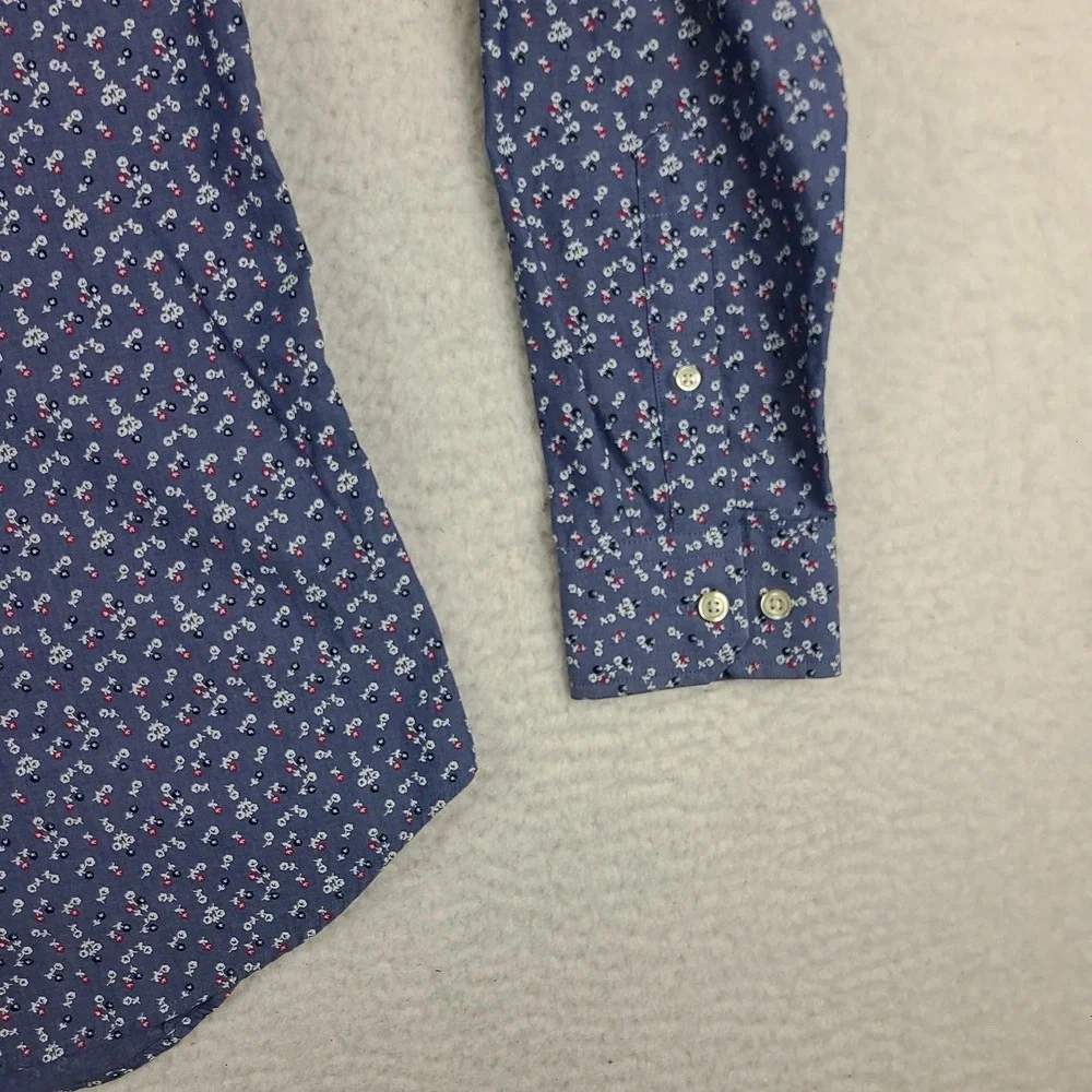 Banana Republic Dress Shirt Mens Small Blue Floral Non Iron Slim Fit Button Up *